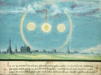 Augsburger Wunderzeichenbuch — Folio 164: Parhélies et épée 28 octobre 1549